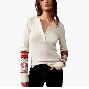 Free People Mikah Layering Cuff Long Sleeve in Cream Combo size medium